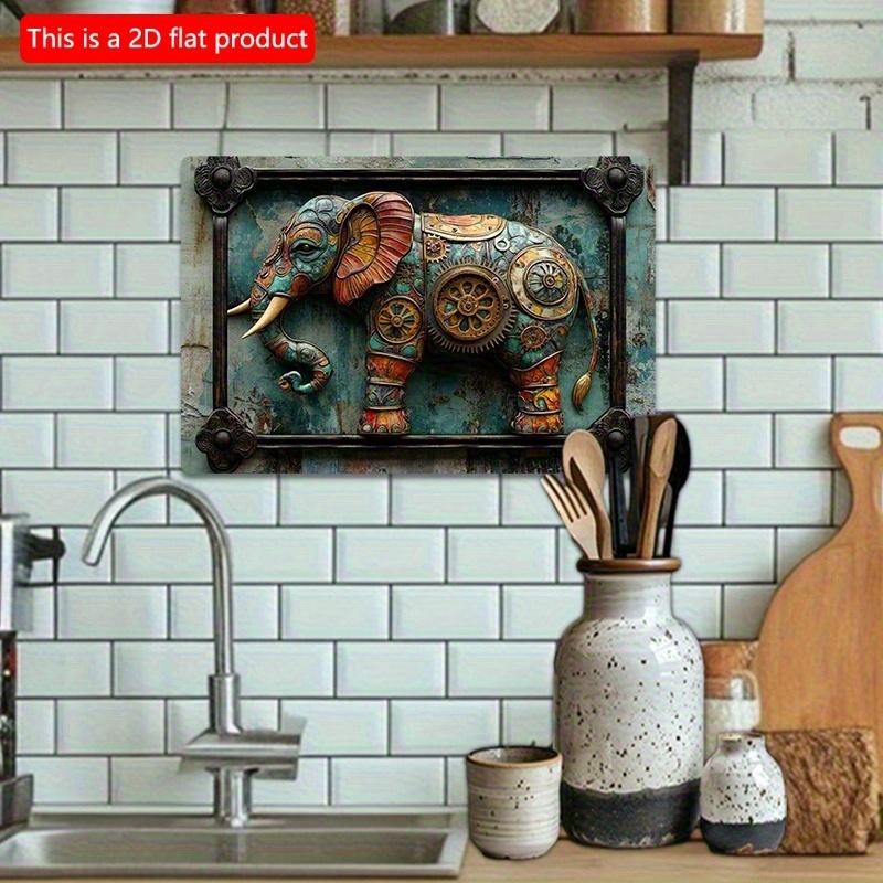 2D Flat Wooden Sign 30*20cm Steampunk Elephant Wooden Wall Art, Rustic Wooden Decorative Sign, Decorative Plaque for Home, Gym, Bathroom, Artistic