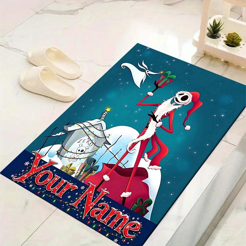 Custom 1Pc Skeleton Santa Flannel Personalized Rug Non Slip Floor Mat Soft Carpet for Living Bedroom Office Home Decor Gift