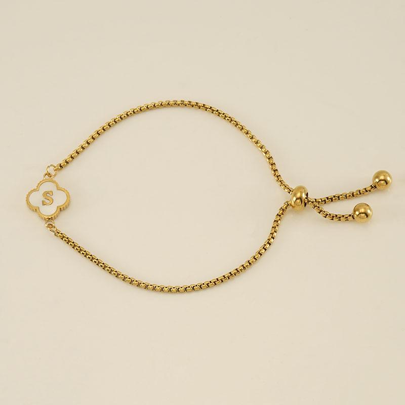 Elegant Stainless Steel Four-Leaf Clover Letter Bracelet - High-End Versatile Design