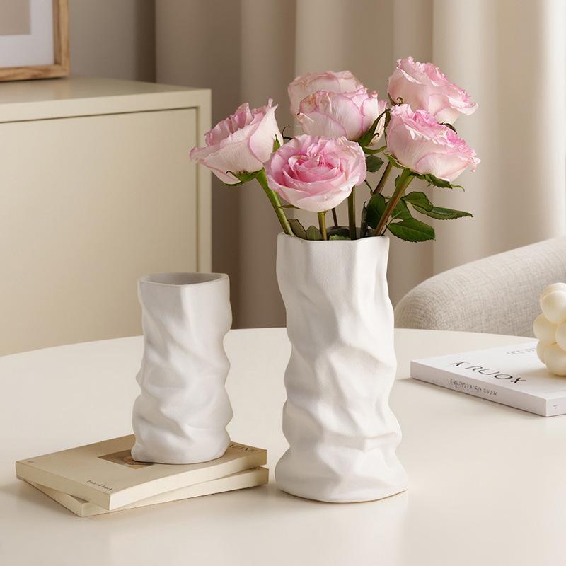 Wrinkled Vase Ceramics Simple Flower Arrangement Advanced Feeling Black White Home Living Room Desktop Decoration Gift