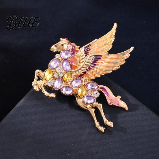 Rhinestone Horse Jewelry Brooch Colorful Shiny Enamel Wings Galloping Fantasy