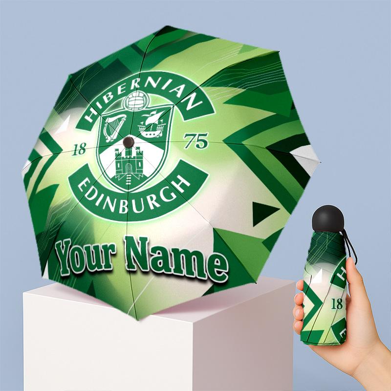 Hibernian FC Manual Five Fold 8 Rib Umbrella Support Custom Text, Lightweight Travel Umbrella