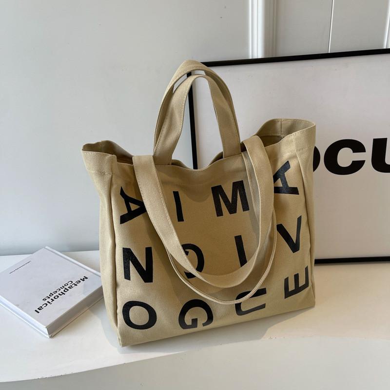 

Large Capacity Canvas Shoulder Tote Bag Women Summer New Letter Casual Fashion Shopping Handbag хакі