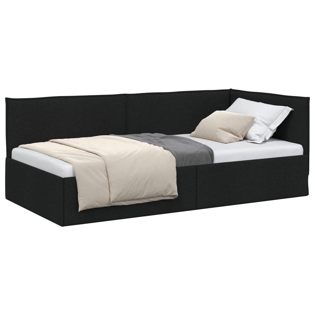 Corner Bed Frame with Headboard Black 100 X 200 Cm Fabric
