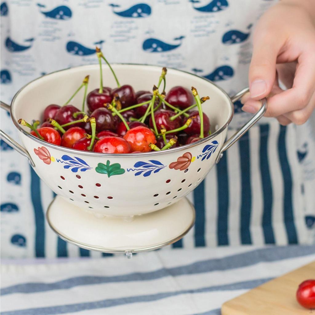 Metal Colander Fruit Bowl with Drainage Decorative Smooth Handles Strainer Basket for Spaghetti