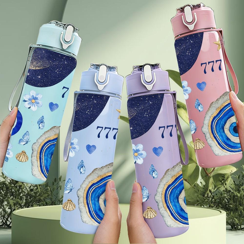1PC Evil Eye Boho Geometric Pattern Print 750ml Color Plastic Sports Water Bottle Leakproof Flip Straw Lid Suitable for Sports Office Home Use