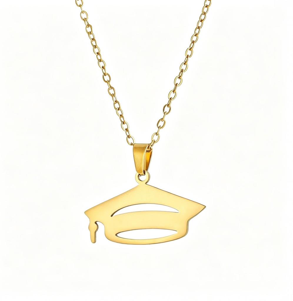Custom Stainless Steel Graduation Cap Necklace with Laser-Engraved Pendant for Back-to-School Season