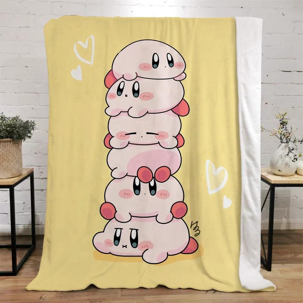 Kawaii Cartoon Kirbys Designer Throw Blanket Fluffy Custom Blankets Characters Home and Decoration Luxury Bedding Knitted Plaid