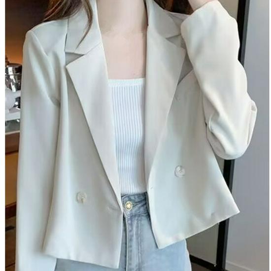 

Petite Women s Gray Short Suit Jacket - Stylish Western-Style for Spring and Autumn M under 50 kg брудно-білий