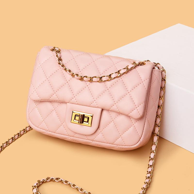 Leather Women'S Bag, Xiaoxiangfeng Bag, Square Fat Man Rhombus Chain Bag, Single Shoulder Oblique Span Small Bag.