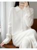 100% Mercerized Wool Crochet Lace Polo Collar Casual Versatile Knit Cardigan for Women