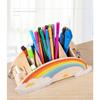 Lovely Wooden Rainbow Pen Container Multi-Compartment Pencil Case Desktop Stationery Organizer for School Office Gifts for Kids