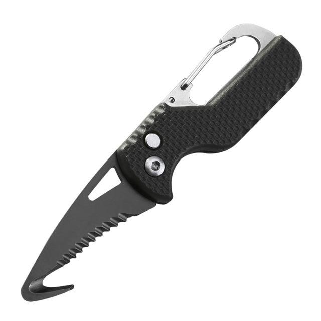 1pc Black/Orange Portable Multi-functional Parcel Knife Keychain Serrated Hook Carry-on Unpacking Emergency Survival Box Opener
