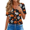 Women's T Shirt Tee Halloween Printed Button Short Sleeve Tunic Daily Weekend Fashion Basic V- Neck Regular Top