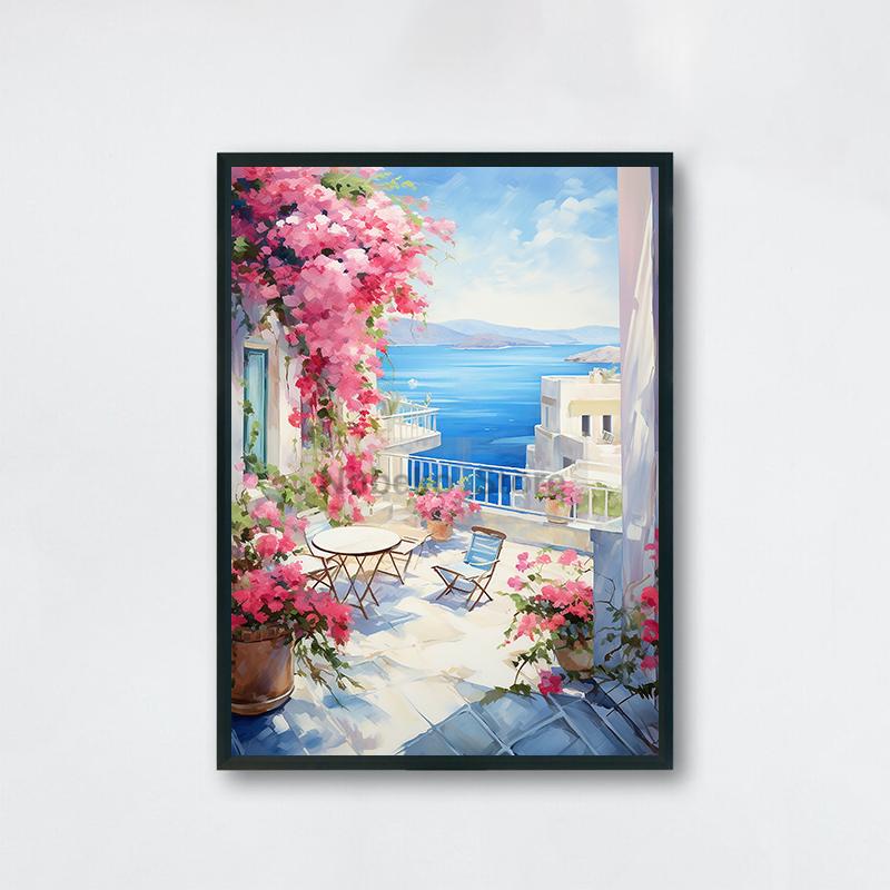 Watercolor Style Mediterranean Coast Sea Poster Seaside Landscape Prints Canvas Painting Wall Art Pictures Home Room Beach Decor