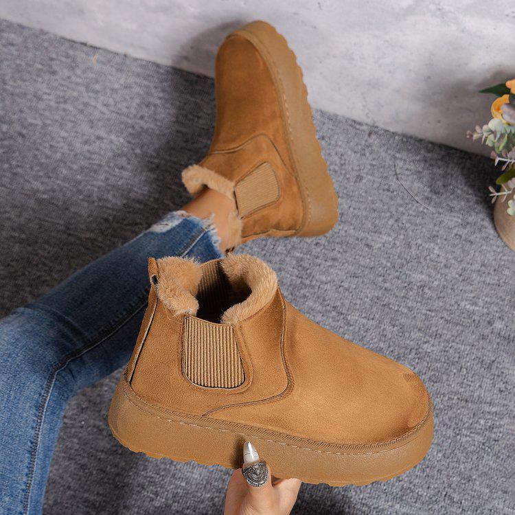 Thick-Soled Flannel Snow Boots with Elastic Band: Solid Color, Casual, and Comfortable