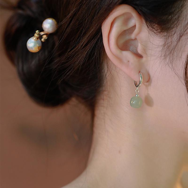 Hetian Jade Earrings, New Popular Model, New Chinese Retro Style Ear Cuffs, Niche Design Earrings for Women