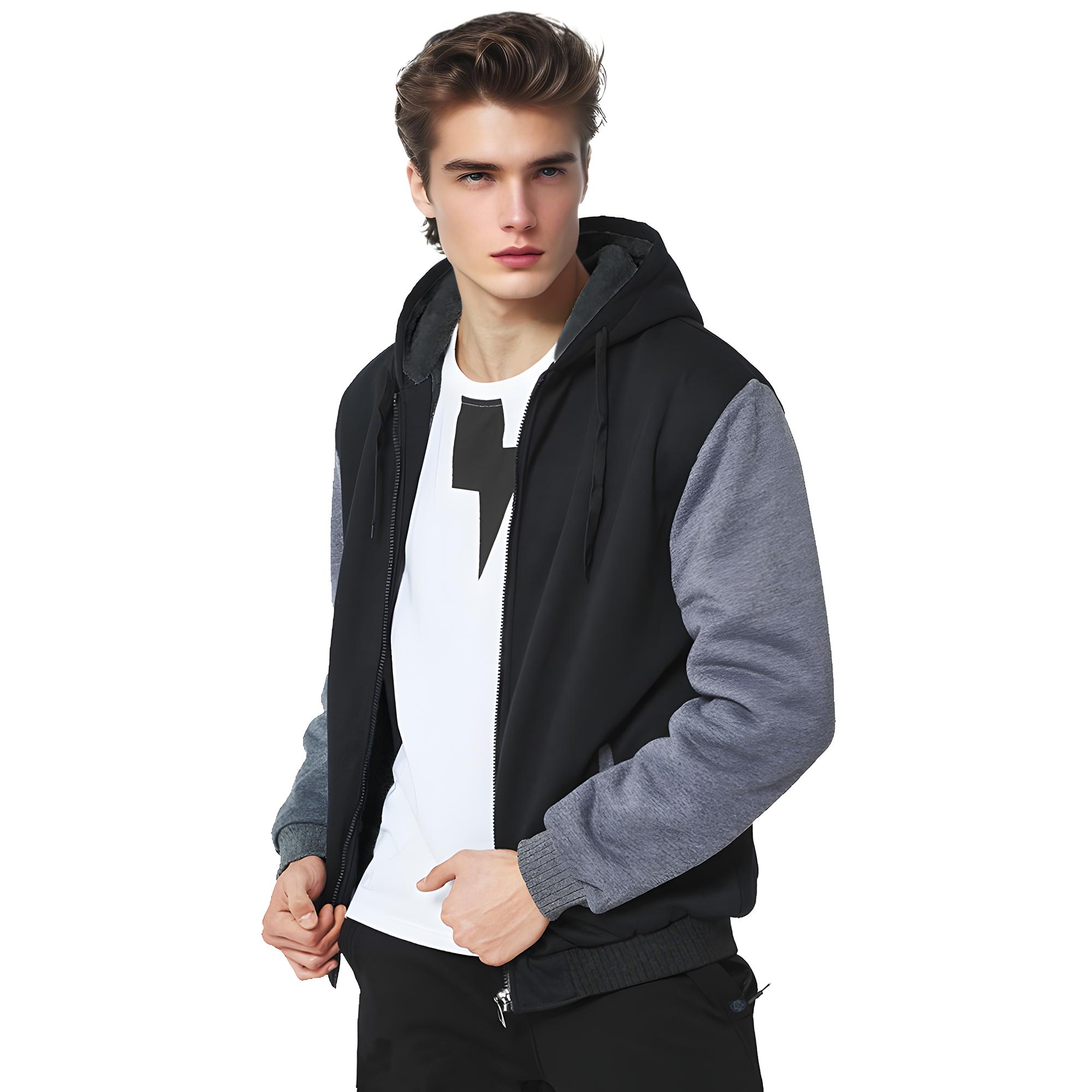 

Men s autumn and winter sleeveless hoodie with fleece hooded zipper cardigan, winter clothing, solid color with fleece thick coat 3XL сірий