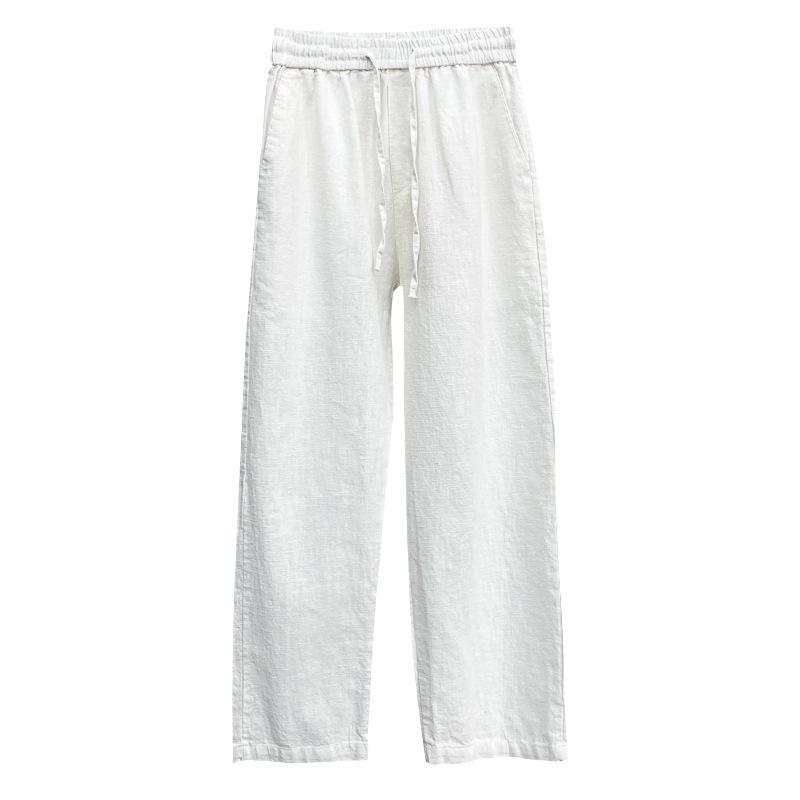 Men's Summer Cotton Linen Wide-Leg Trousers - Loose Fit Casual Pants
