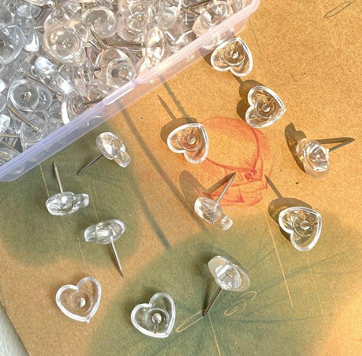 100pcs Love shaped push pin office stationery kindergarten photo wall message board decoration by nail silver needle