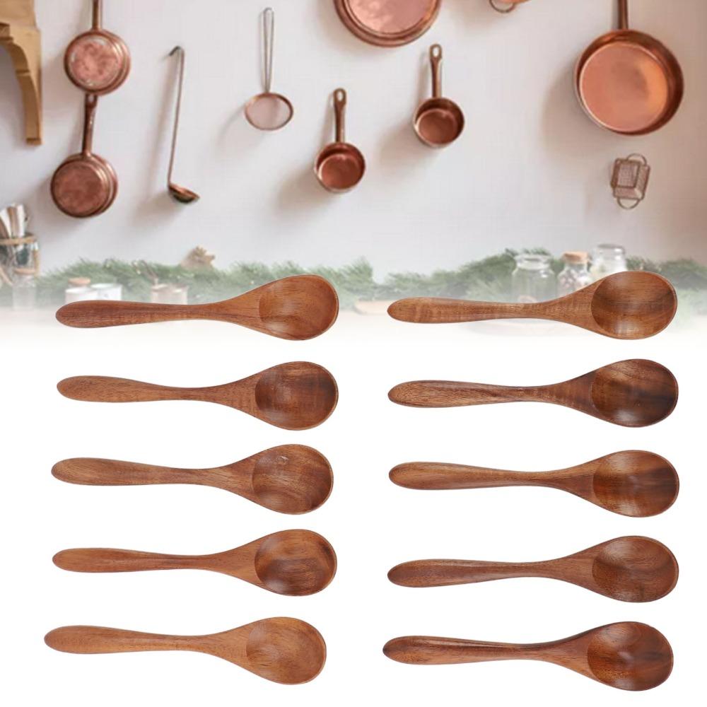 10Pcs Long Handle Wooden Spoon Set Wood Mixing Spoons Versatile Soup Spoons For Eating