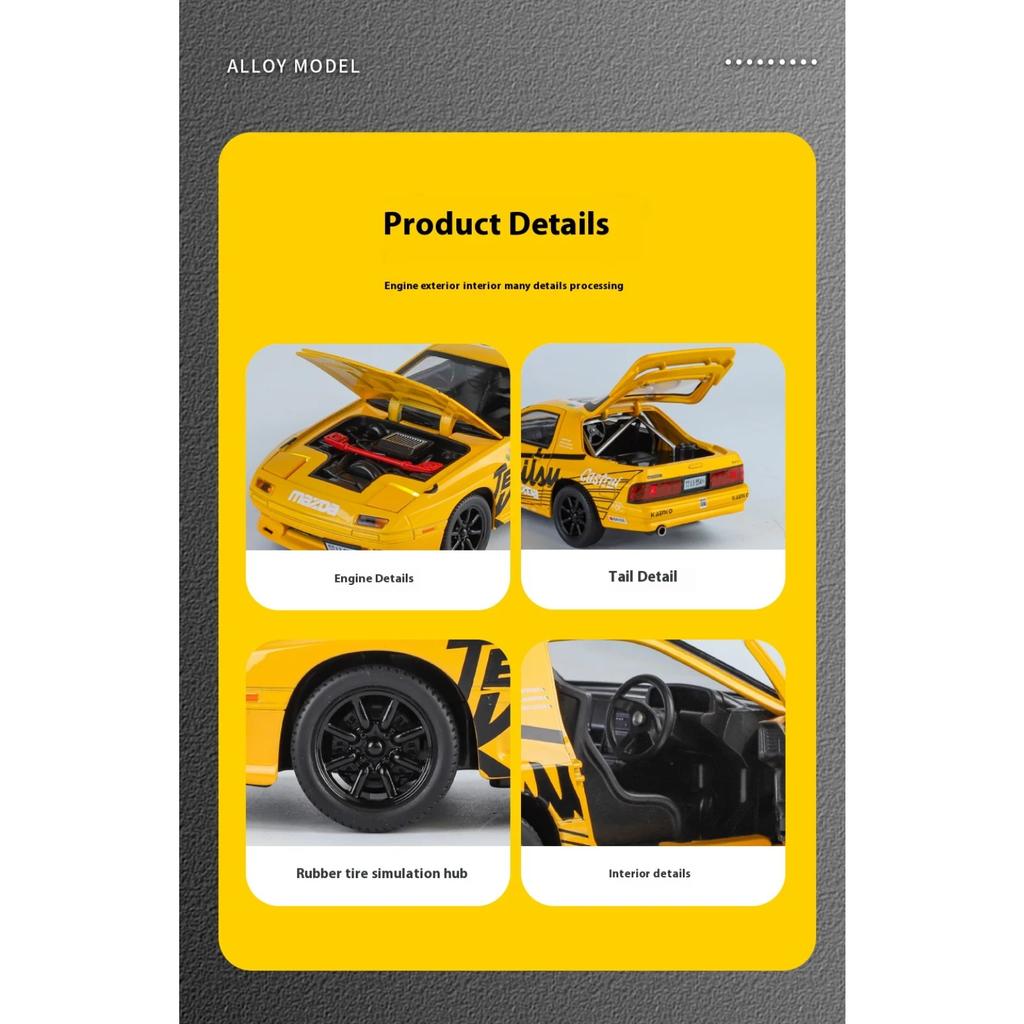 1/24 Mazda RX7 Wersja Wyścigowa Samochód Stopowy Odlewy Ciśnieniowe i Pojazdy Zabawkowe Model Samochodu Miniaturowy Model Samochodu Zabawki dla Dzieci