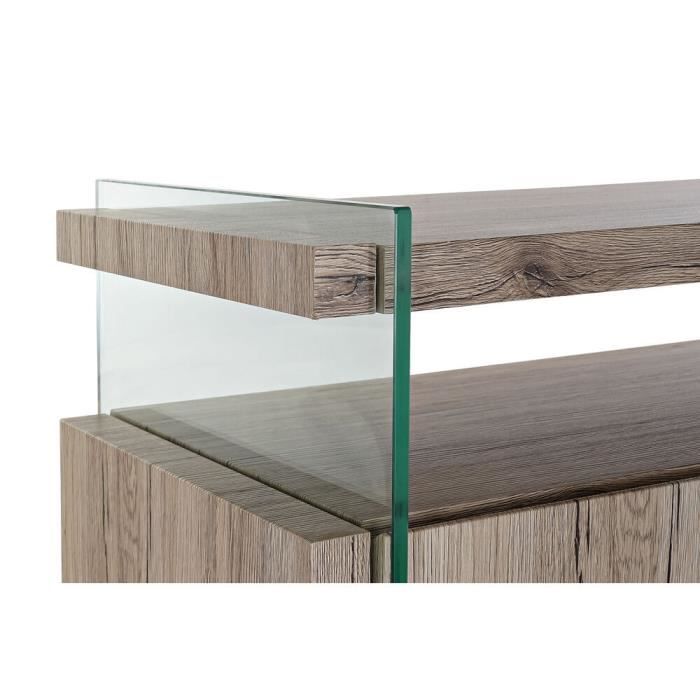 Buffet bas - Naturel - MDF - Verre trempé - 120 x 44 x 120 cm - Contemporain