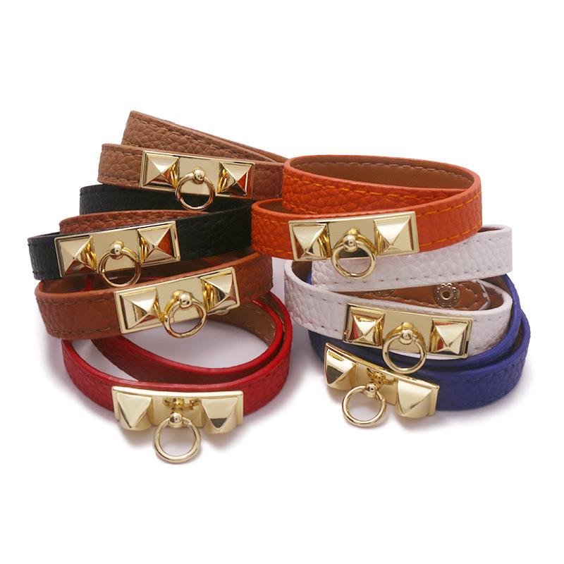 New High Quality Pu Leather Gold Color Bracelets Bangle For Women Fashion Luxury Multilayer Wrap Bracelet Female Jewelry