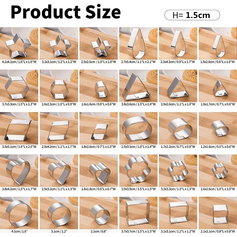 LMETJMA 30 ks Mini sada vykrajovátek na sušenky s krabičkou Vykrajovátka na sušenky z nerezové oceli Sady tvarů Vykrajovátko na těsto na pečivo Koláč Fondán JT347