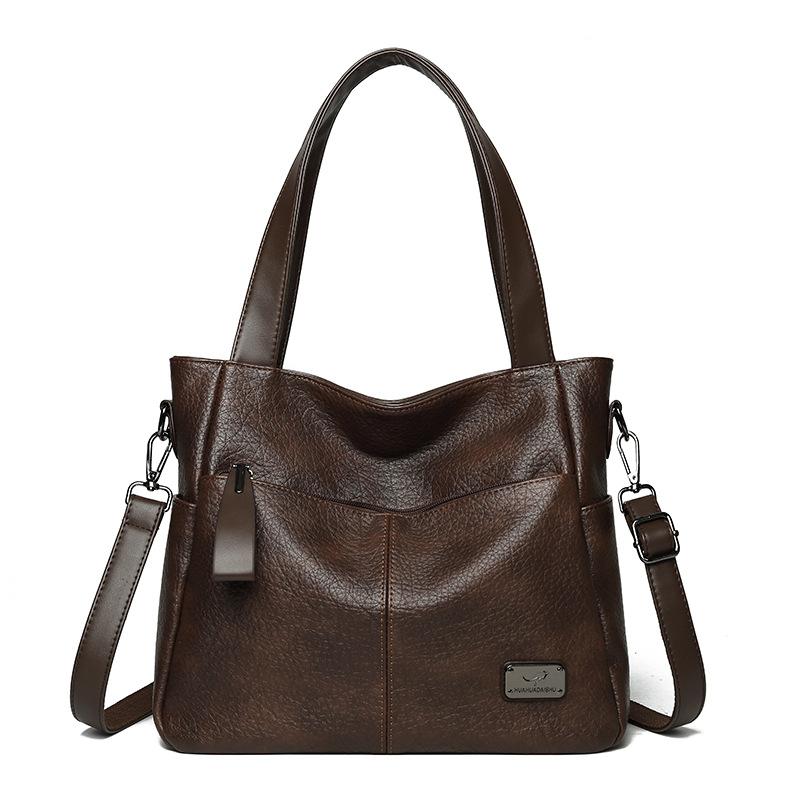 Women's PU Tote Bag Vintage Large Capacity Underarm Shoulder Bag Handbag