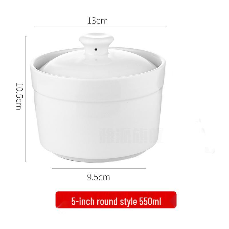White Magnesia Porcelain Soup Pot with Lid – Ideal for Steaming Eggs and Stewing Bird's Nest In Restaurants and Hotels.