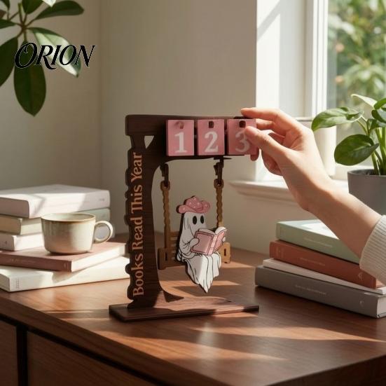 Cute Ghost Cat Figurine Wooden Tree Calendar Desk Ornament, Flippable Number Reading Goal Tracking Literary Healing Desktop Ornament Tabletop