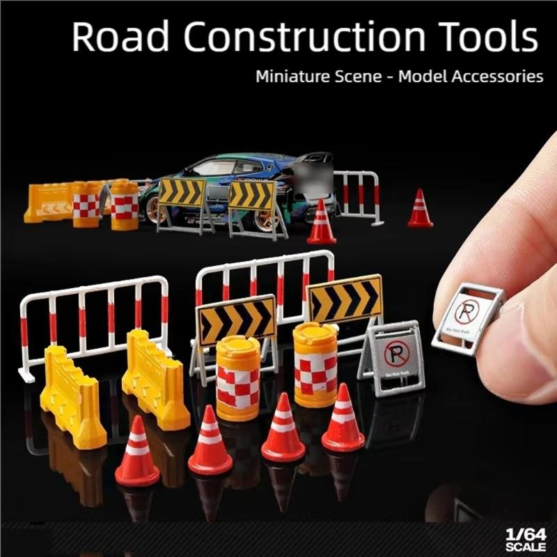 Miniature Traffic Barrier Set Warning Color Plastic Roadblocks Model Figure Props for Microlandscape Sand Table Setting