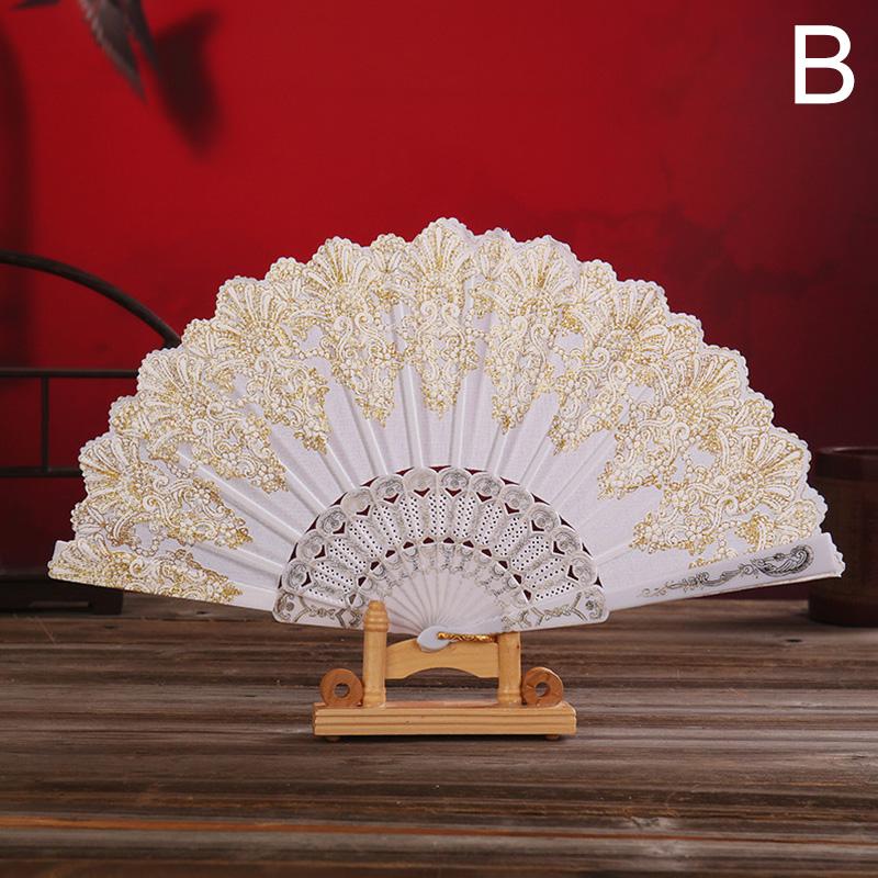 1PC Folding Fans Dance Party Show Chinese Style Cloth Printed Pattern Performance Props Art Craft Gift