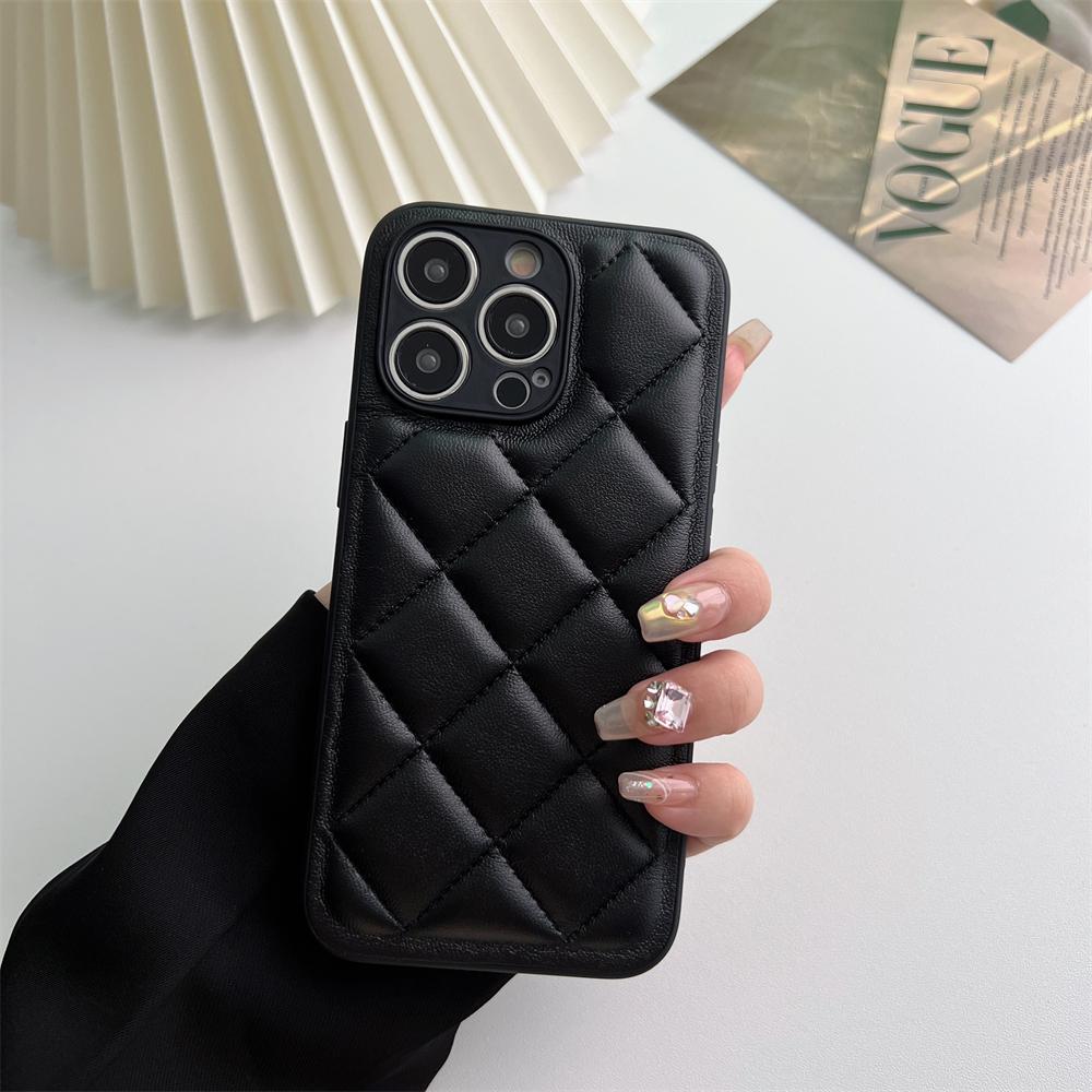 

Роскошный 3D-чехол с ромбовидной решеткой из кожи с текстурой для iPhone 11 12 13 14 15 Pro Max, однотонный ударопрочный чехол на заднюю панель For iPhone 11Pro Max чёрный