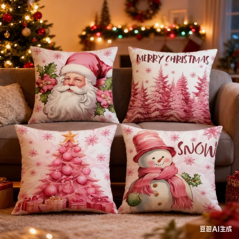 Festive Christmas Pillow Cover Decorative Cushion Case Holiday Sofa Accent Cover for Living Room Winter Holiday Party Home Decor
