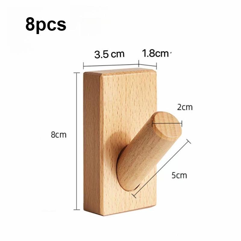 

8pcs Nordic Creative Wooden Wall Hooks Punch-Free Heavy Duty Adhesive Hanger for Entrance Hall Hat Coat Storage Organizer