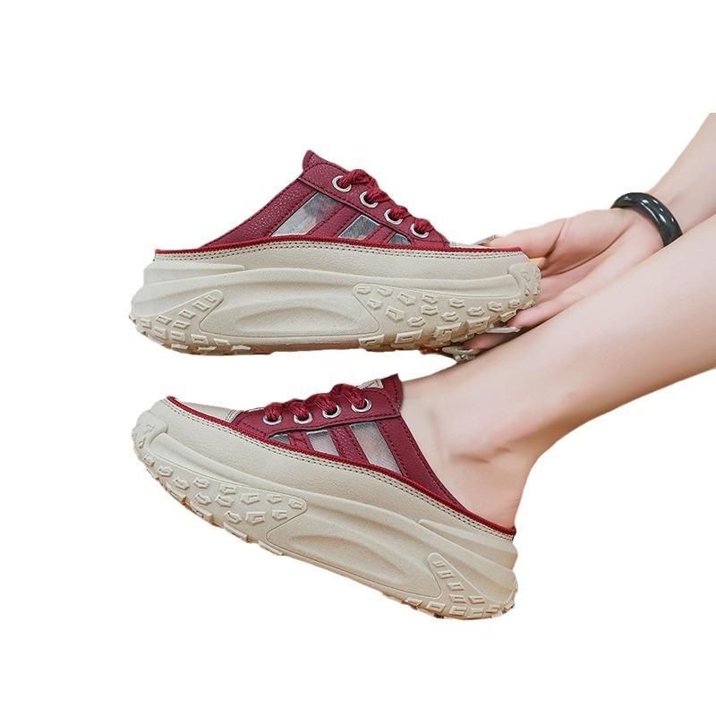 Breathable Soft-soled Thick-soled Versatile Hollow Mesh Women's Shoes Fashionable Half-support Mesh Surface Summer Non-slip
