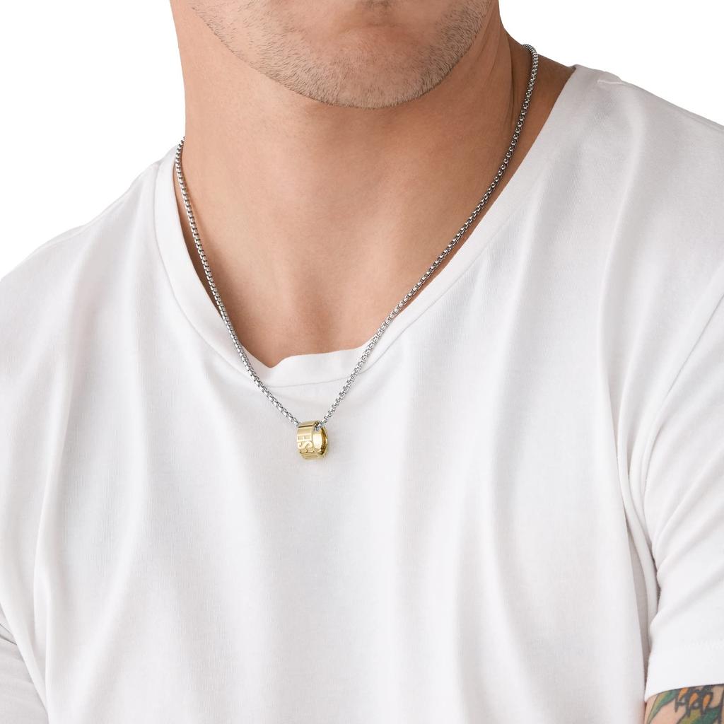 DIESEL Stainless Steel Pendant 55 5cm L x 19mm H x 8mm Stainless No Ring Logo 50mm DX1398931 All-Gender Necklace, +/- W, Steel, Gemstones, Silver/Gold