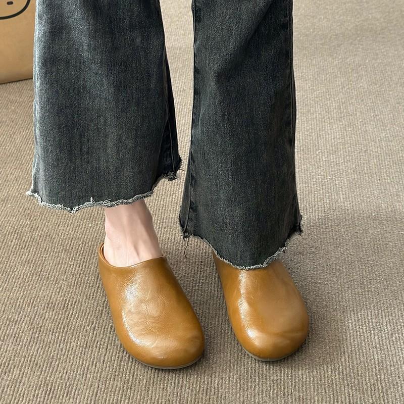 Fashion Women's Slippers Closed Toe Round Toe Suede Clogs Sandals Autumn New Retro Solid Color Flat Bottom Women's Mules Shoes