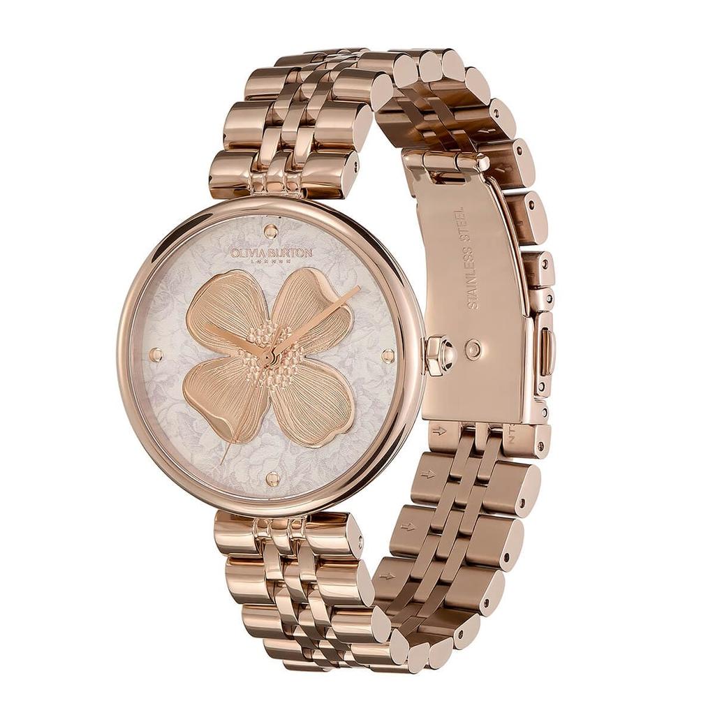 Authorized Dealer Olivia Burton Watch Ladies Ob24000090 Signature 36mm Dogwood T Bar Silver White Carnation Gold Bracelet Watch [OLIVIA BURTON] &