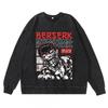 Schwergewicht 360g Gewaschener Vintage Berserk Anime Streetwear Baumwolle Pullover Hoodie Herren