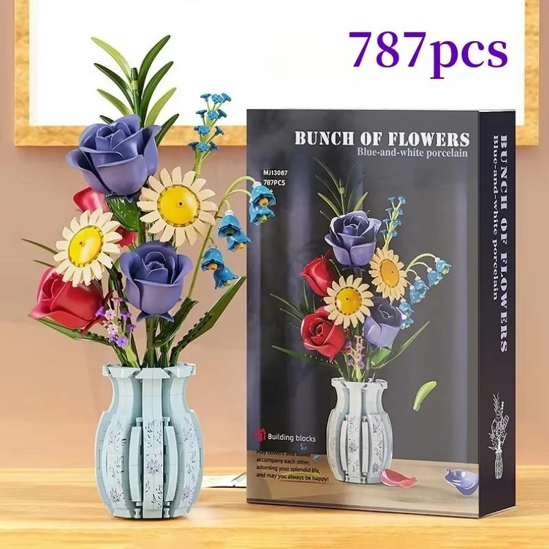 Rose Solsikke Tulipan Byggeklosser Blomsterbukett Vase Modell Klosser Sett Hjemmedekorasjon Barn Pedagogisk Leketøy Feriegaver