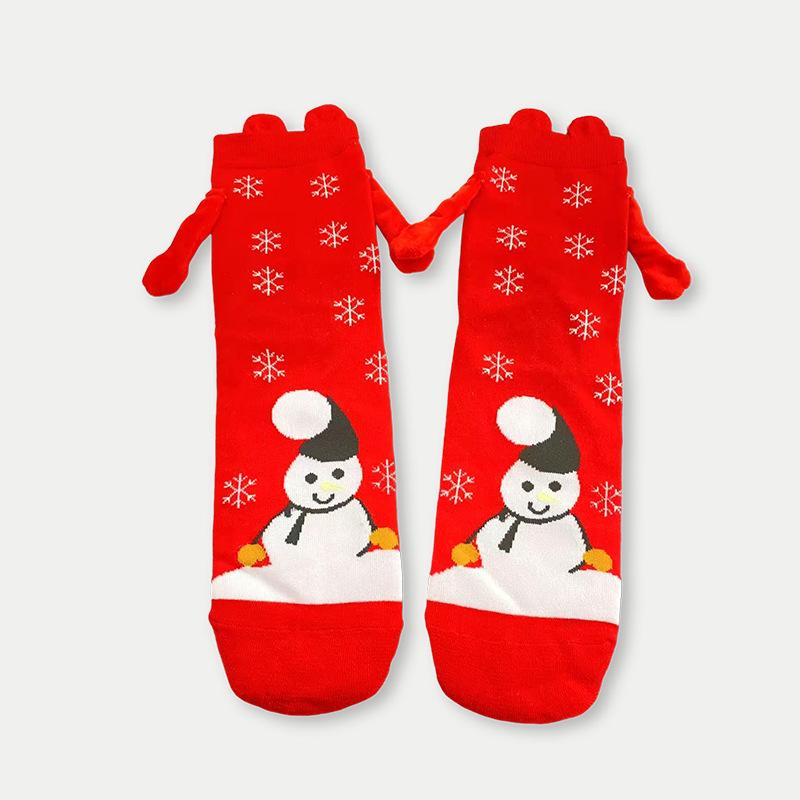 Creative Christmas Magnetic Couple Socks Funny Hand In Hand Design Stockings Red Cotton Mid-calf Unisex Japanese Style Cute Sock