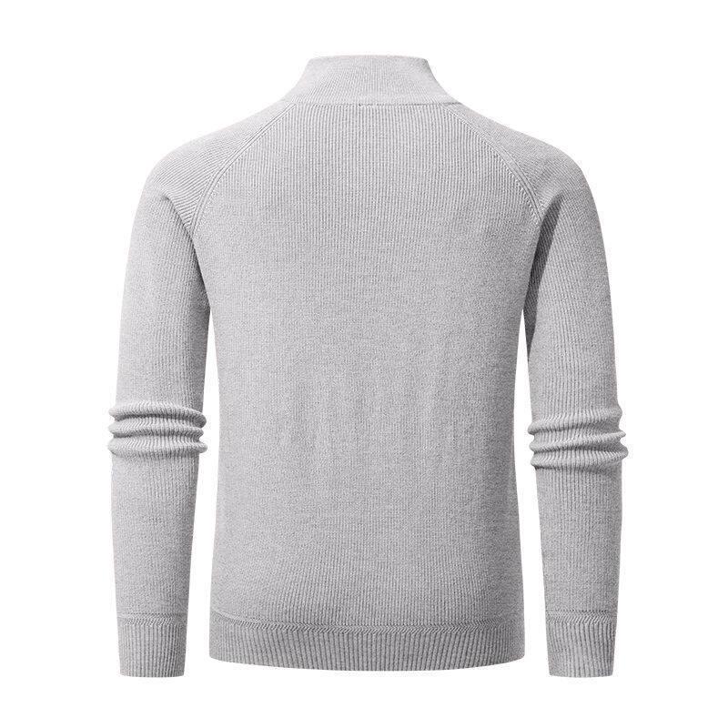 Men's Vertical Rib Knit Half-Zip Stand Collar Thick Sweater