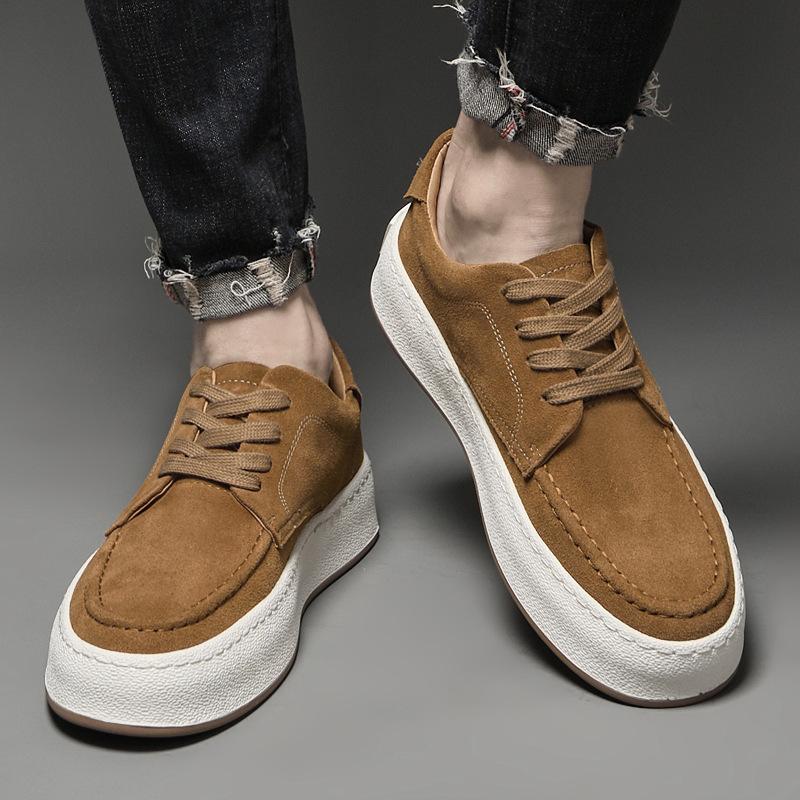 Chaussures pour hommes automne respirantes bout rond à lacets chaussures blanches daim polyvalentes semelle épaisse chaussures tendance marque chaussures décontractées quotidiennes