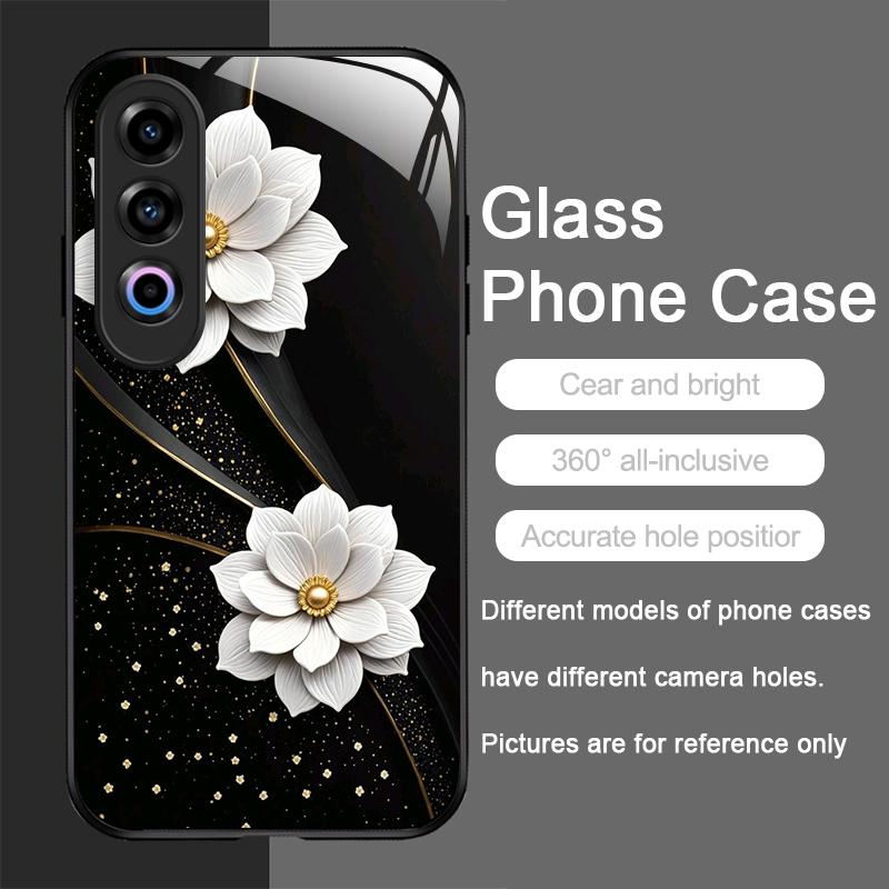 Vintage Floral Stylish Lotus Flower Tempered Glass Phone Case for OnePlus 13R 12 11 10 9 Nord CE4 3 2 Lite ACE2 ACE3 Pro Covers