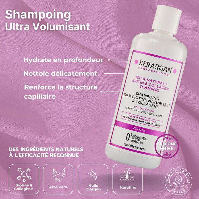 Kerargan - Trio Volumisant Shampoing, Après-shampoing &amp; Masque Biotine &amp; Collagène pour Cheveux Plats - Sans Sulfate - 3x500ml