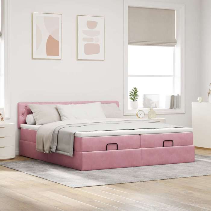 Maison Exclusive - Cadre de lit ottoman avec matelas rose 160x200 cm velours