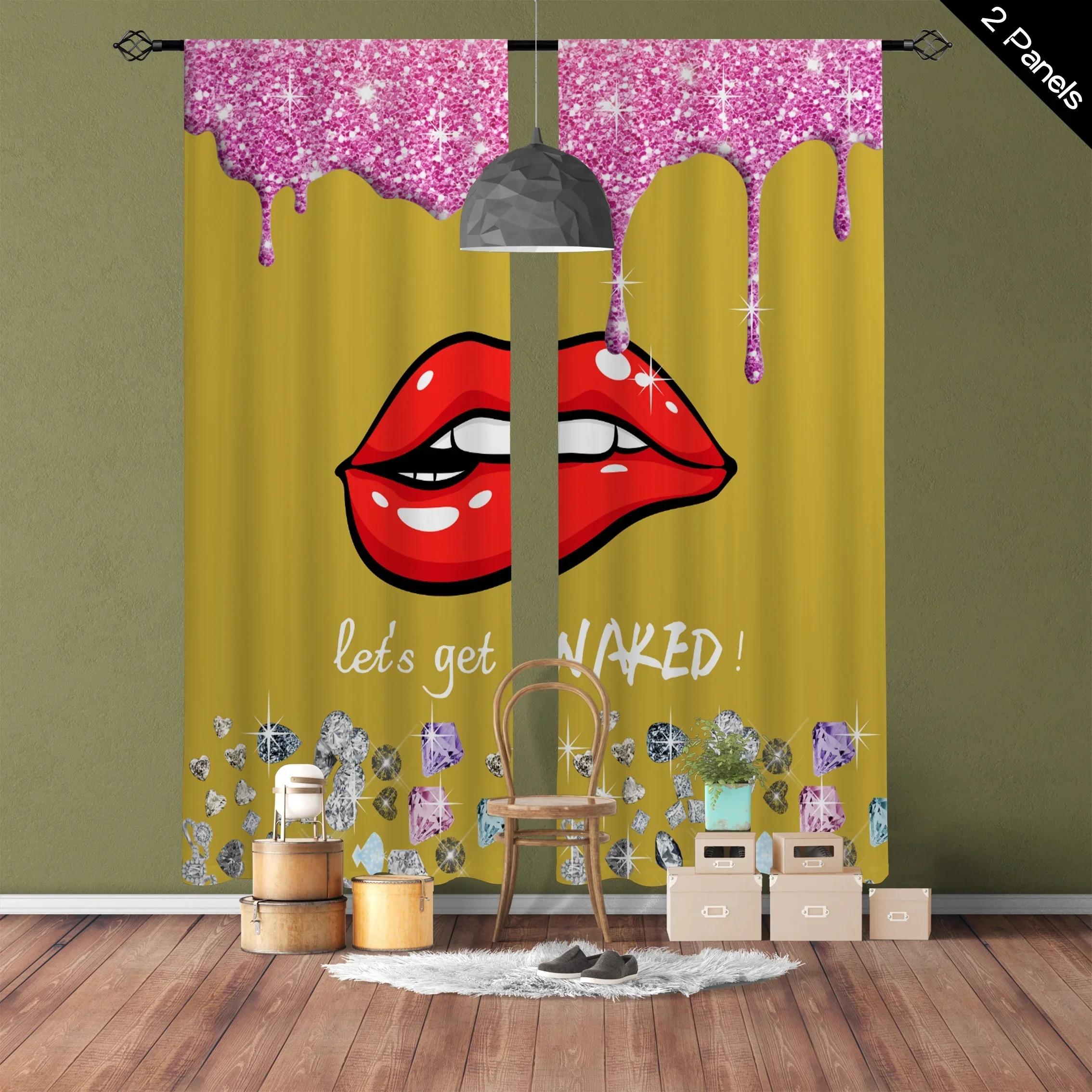 

3D 2 шт. афроамериканская женщина принт карниз карман красные губы цифровые шторы для гостиной кухни спальни ванной дома декабрь (50Wx50H)x2(CM)&Grommet Top